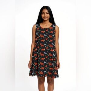 Paper Plane London Lined Fit and Flare Dress, Lightweight, Back Zipper, Black